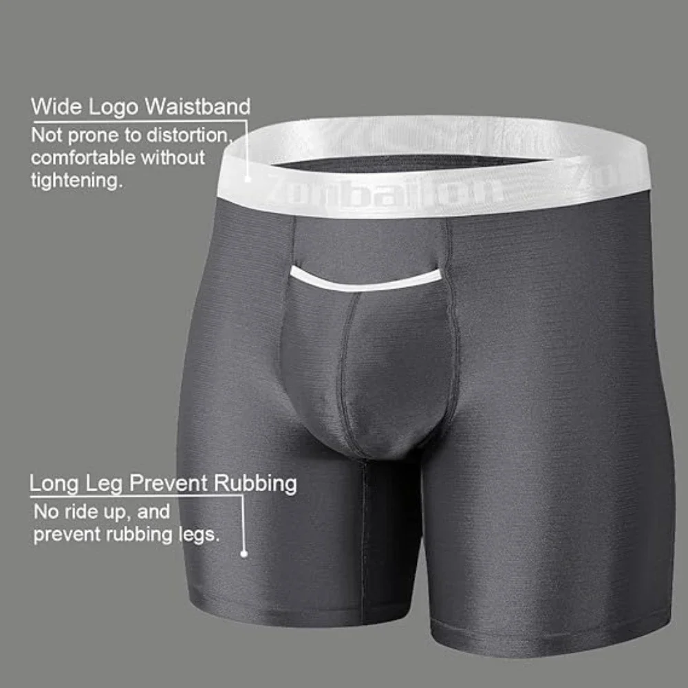 Jinshi Mens Boxer Briefs Panties Long Leg Nylon Breathable Open Fly Boxers No Ride Up With Flex Waistband Boxer Briefs For Men