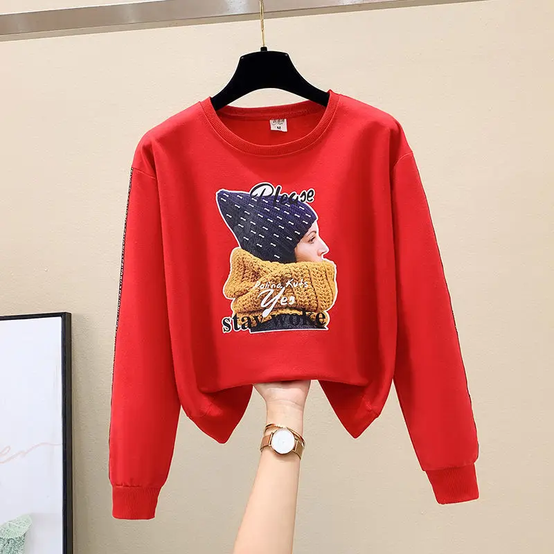 Fashion Printed All-match Sweatshirts Female Clothing 2023 Autumn Winter Oversize Korean Tops Casual Sweatshirt