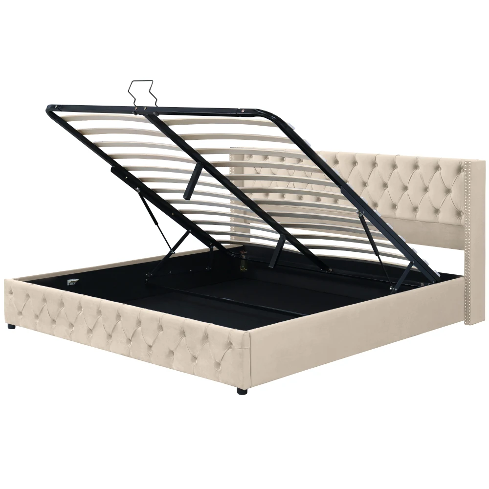Gepolstertes Doppelbett aus schwarzem Samtflanell mit Nietenknopf und hydraulischem Stauraum (ohne Matratze), 160 x 200 cm oder 180 x 200 cm – Detail 20