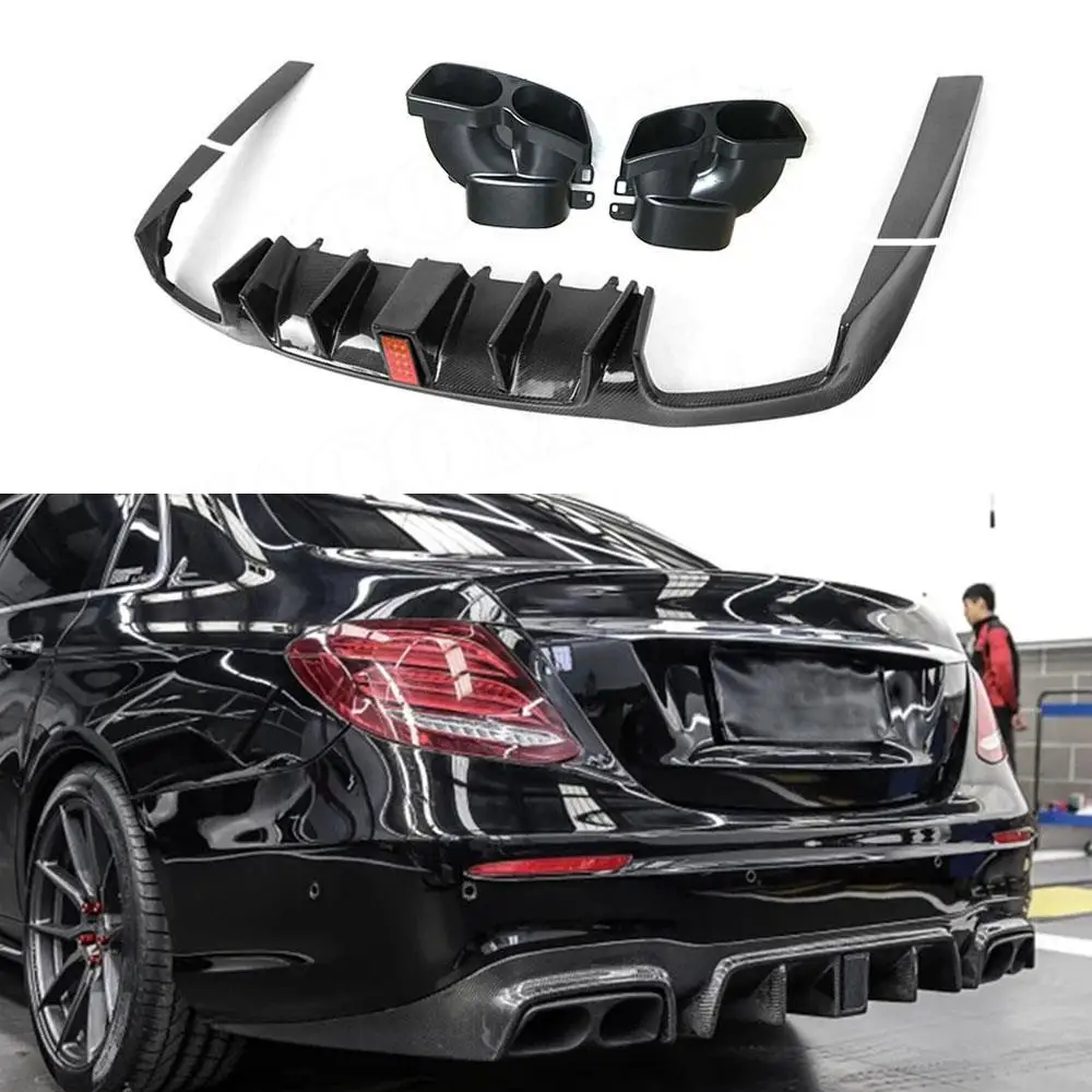 VACOMUL Carbon Fiber Car Rear Bumper Lip Diffuser With Light For Mercedes Benz E Class W213 E200 E260 E300 E63 AMG 2017-2019