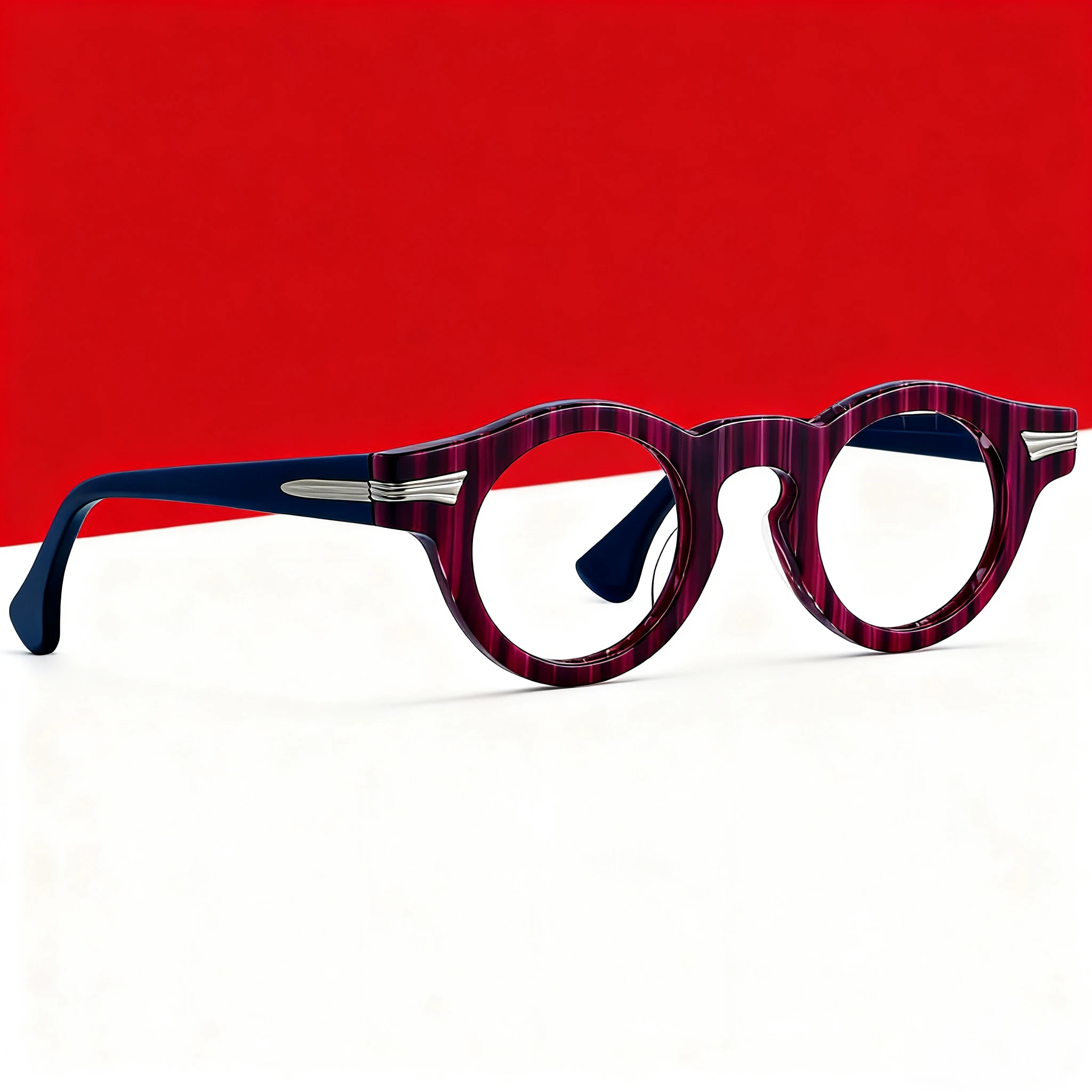 FYTOO Retro Fashion Burgundy Striped Round Statement Glasses, Daily Wear, Great Holiday/Birthday Surprise, Valentine's Gift.