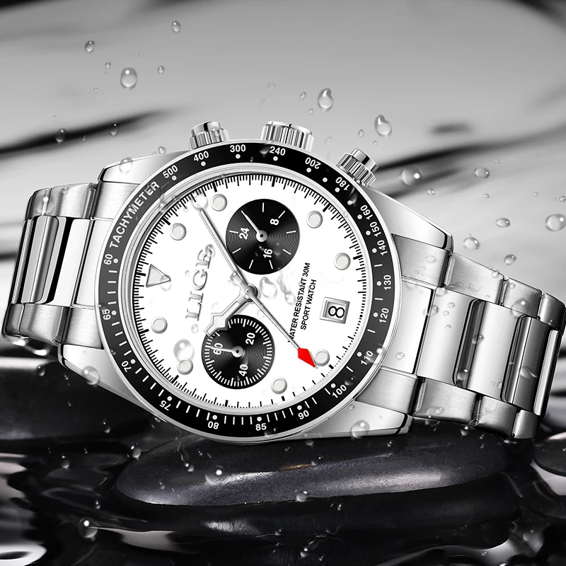 LIGE New Luxury Fashion Mens Watch Business Casual Auto Calendar Stainless Waterproof Man Chrongraph Luminous Quartz Wristwatch
