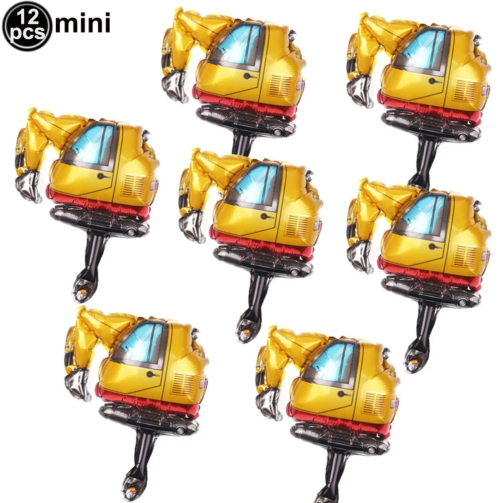 Construction Birthday Party Decor 12pcs Mini Construction Foil Balloon Boys Tractor Balloon Truck Vehicle Birthday Party Balloon