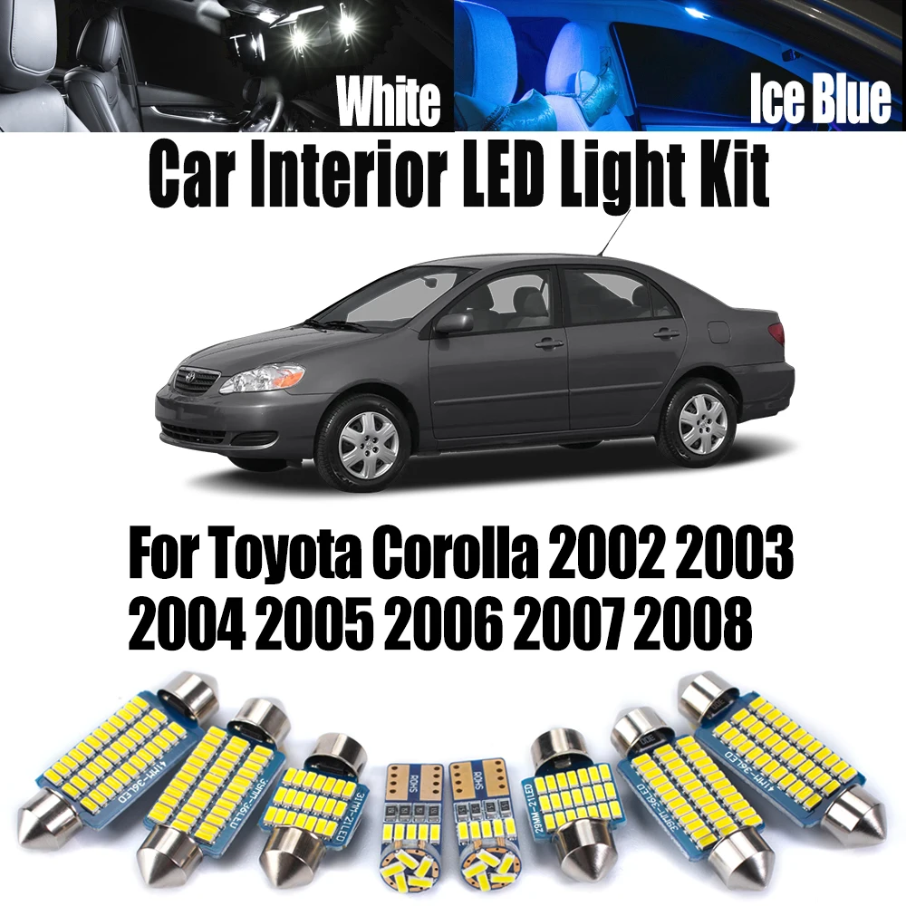 10Pcs Canbus LED Interior Map Dome Trunk Reading Light Kit For Toyota Corolla 2002- 2005 2006 2007 2008 Car Number Plate Bulbs