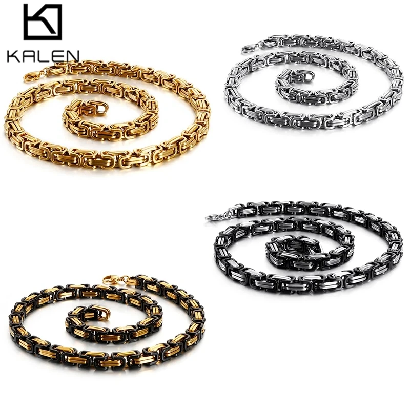 4/5/6/8mm Width Byzantine Chain Long Necklace for Men Royal Box Chain Necklace Male Stainless Steel Personalise Party Jewelry