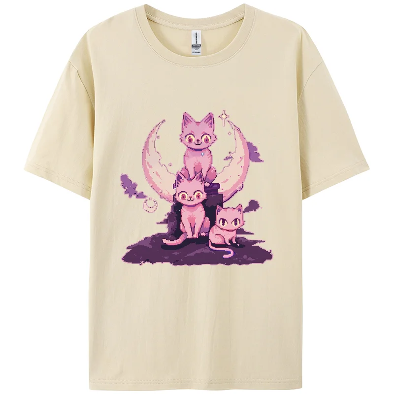 Pixel Cat Print ,Y2K T-shirt,Berserk Short T-shirt,Short sleeve,100% cotton, Double-sided,Women,Holiday wear,Foundation wear