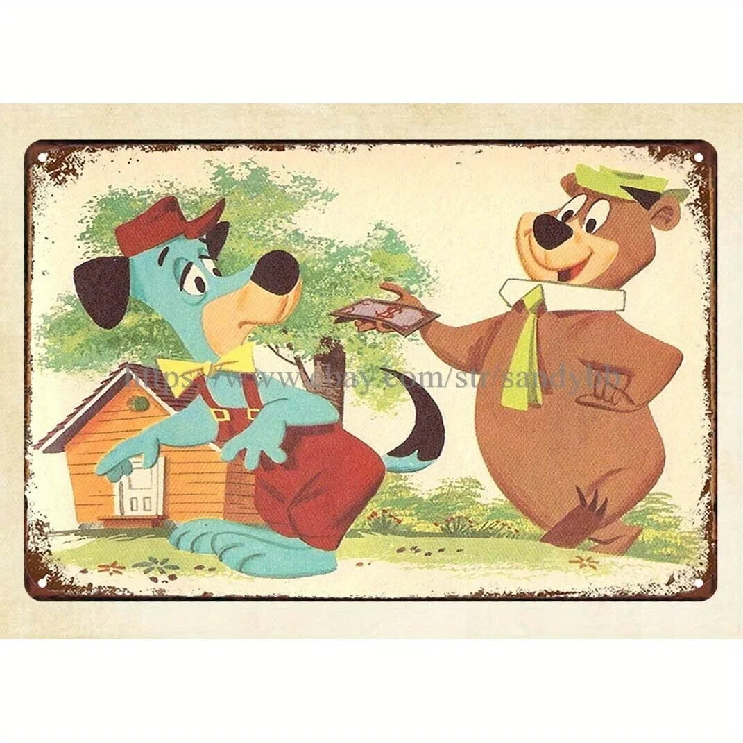 Vintage Yogi Bear Metal Tin Sign - Retro Wall Decor for Home, Kitchen, Bathroom & Garden Rustic Iron Art with Cartoon Dog Desi