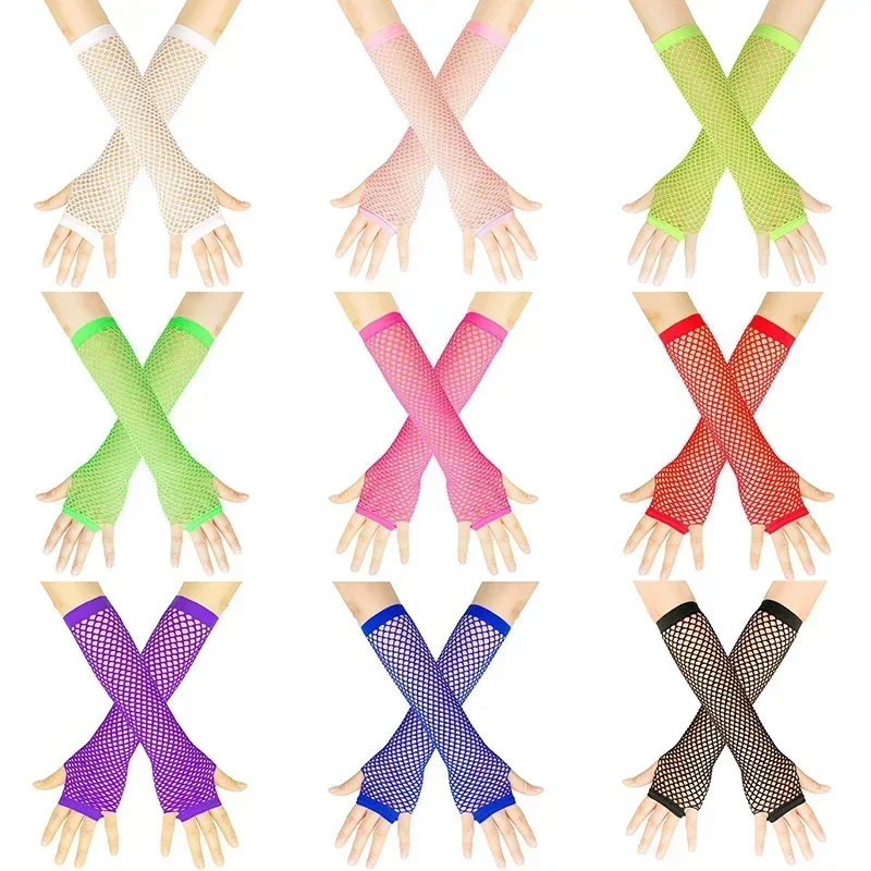 สตรียาว Fishnet สุทธิถุงมือ Fingerless ตาข่ายถุงมือ Punk Rock แฟนซี Night Club Party แขนอุ่นถุงมือถุงมือเซ็กซี่