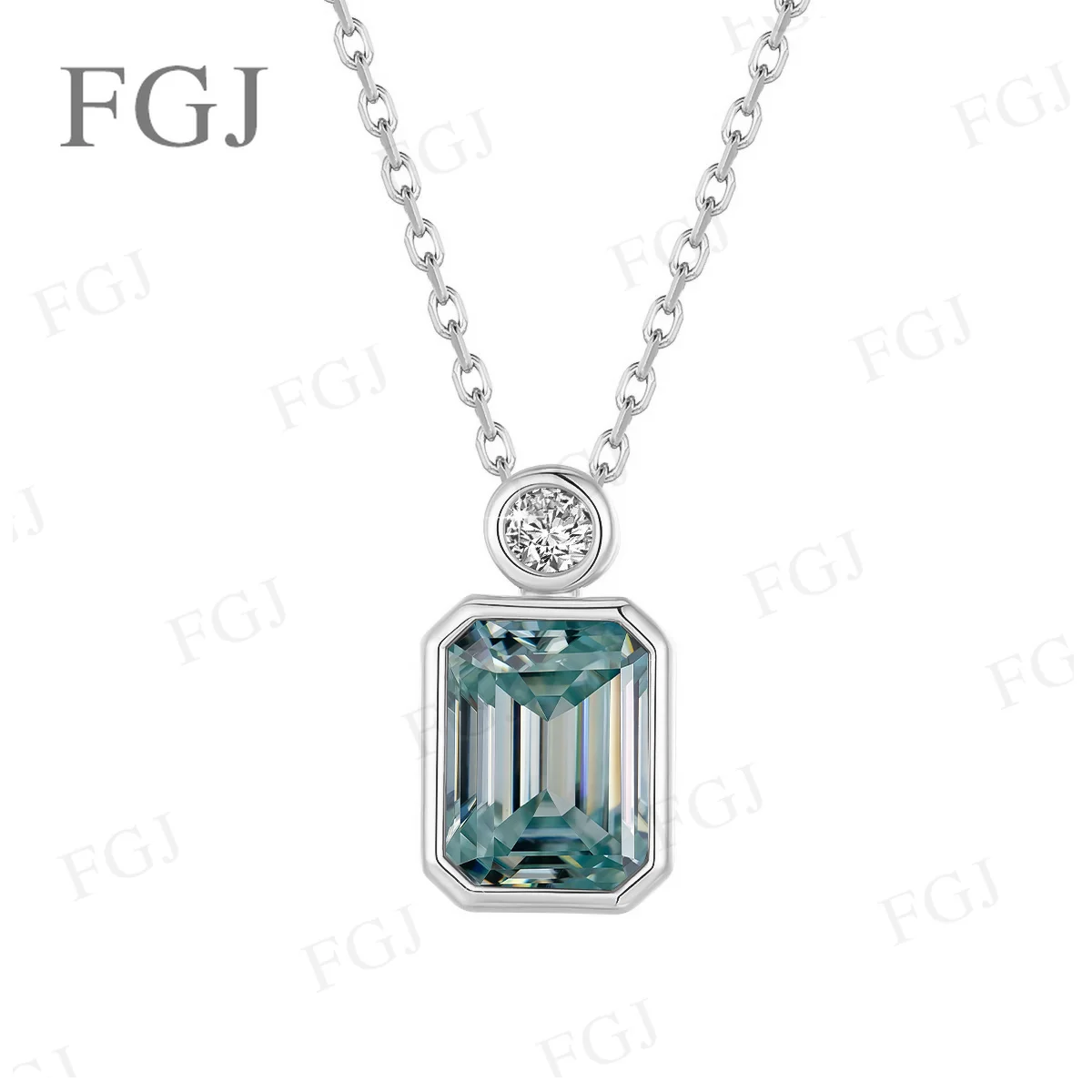 Moissanit-Anhänger-Halskette mit Smaragdschliff, 6 x 8 mm, trendiger, edler Schmuck für Damen, Geschenk zum Jahrestag oder zur Hochzeit. – Detail 5
