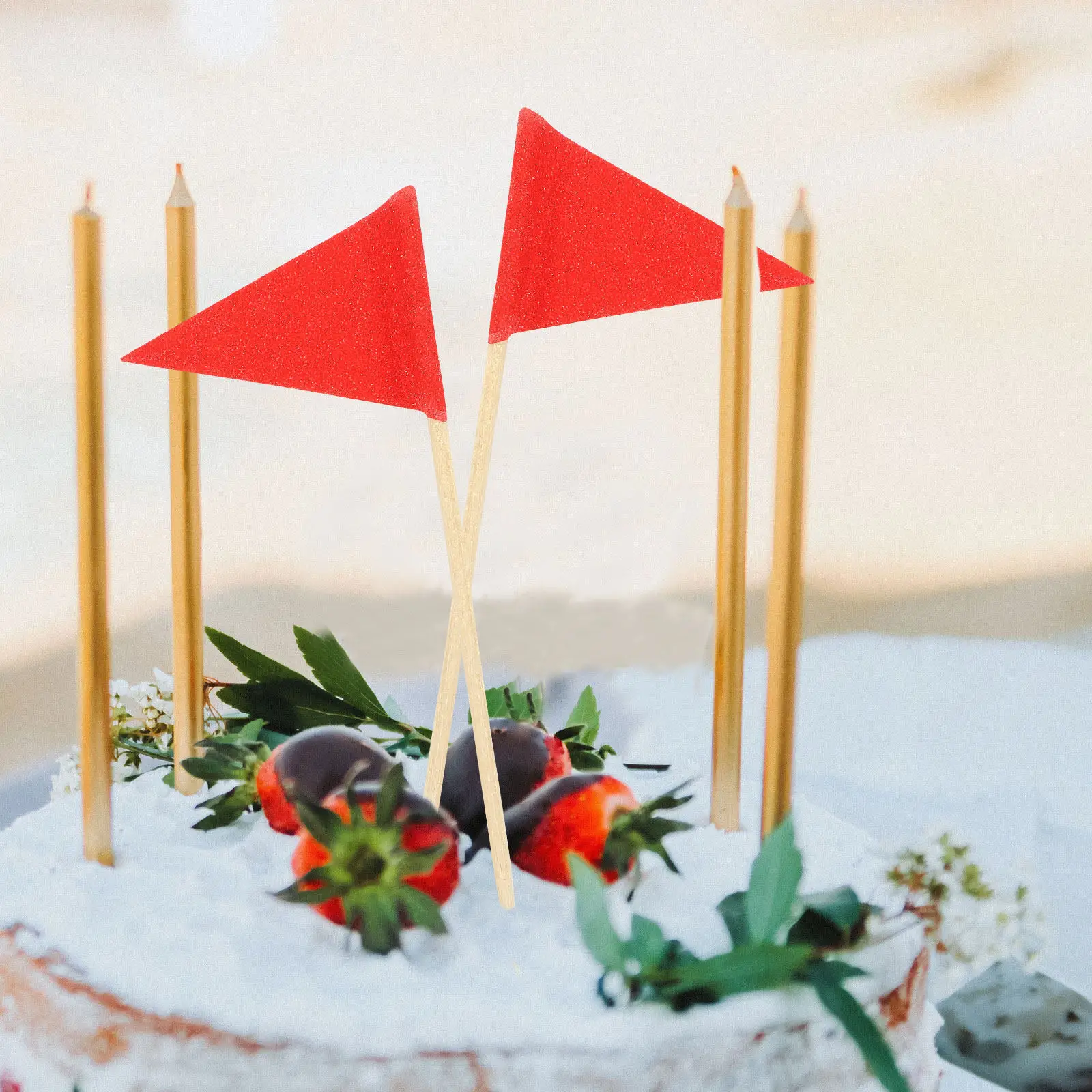 60Pcs Red Triangle Flag Cake Picks Cupcake Toppers Birthday Wedding Buffet Labeling Sandwich Appetizers Party Decor