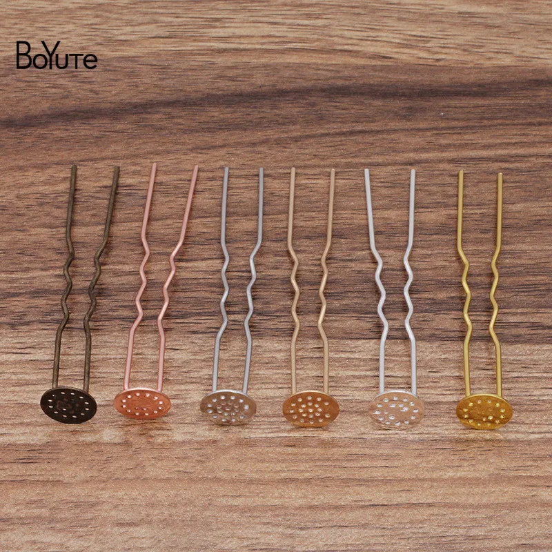 BoYuTe (20 Pieces/Lot) 75*10*1.2MM Metal Iron Hairpin Welding 12MM Brass Flat Base Handmade Diy Hair Accessories