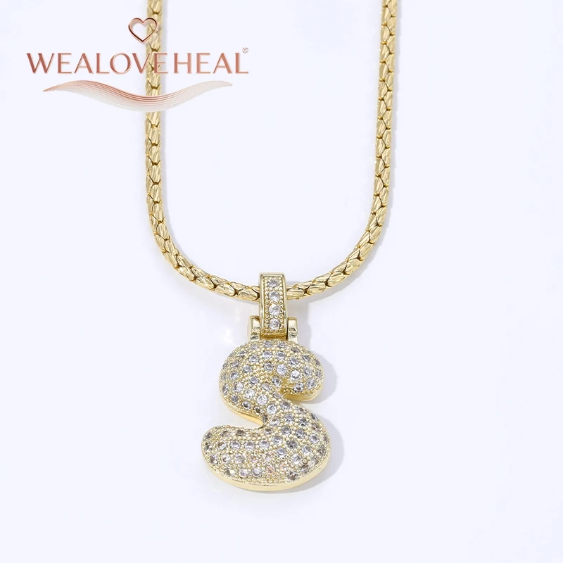 18K Vergoldete A-Z Bubble Initial Halskette, Puff-Ballon-Buchstaben-Anhänger Halsketten mit Zirkonia, Hip-Hop-Schmuck Geschenk für Frauen und Männer – Detail 37