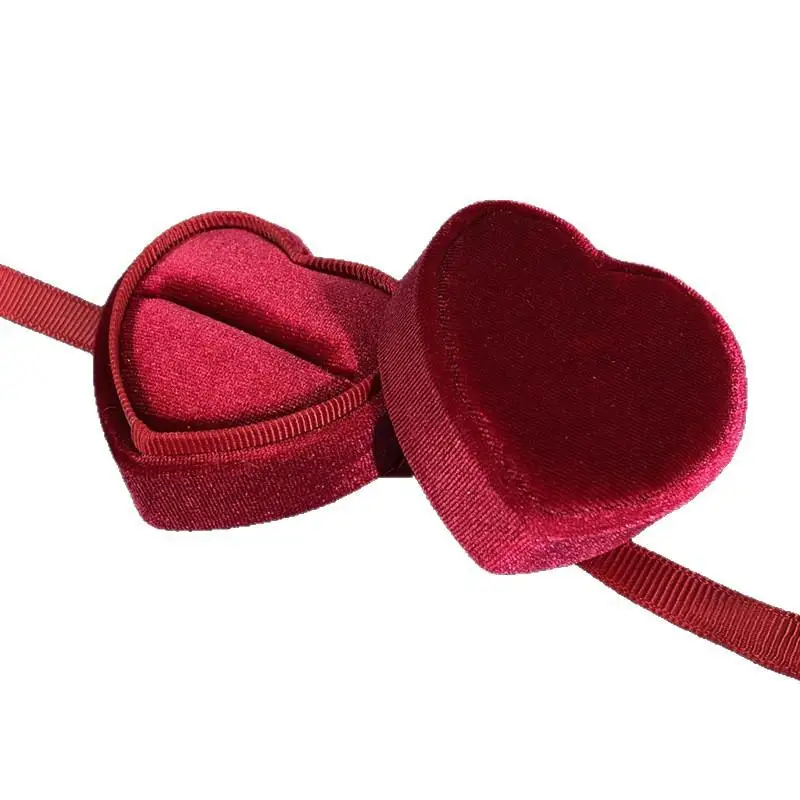 Kreative Herzförmige Samt-Ringbox mit Schleife, Tragbare Schmuckverpackung für Jubiläum, Heiratsantrag oder Geschenk – Detail 9