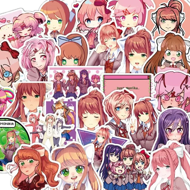 50 Stück Anime Doki Doki Literature Club Cartoon Monika Graffiti Dekor-Aufkleber für Gepäck – Detail 1
