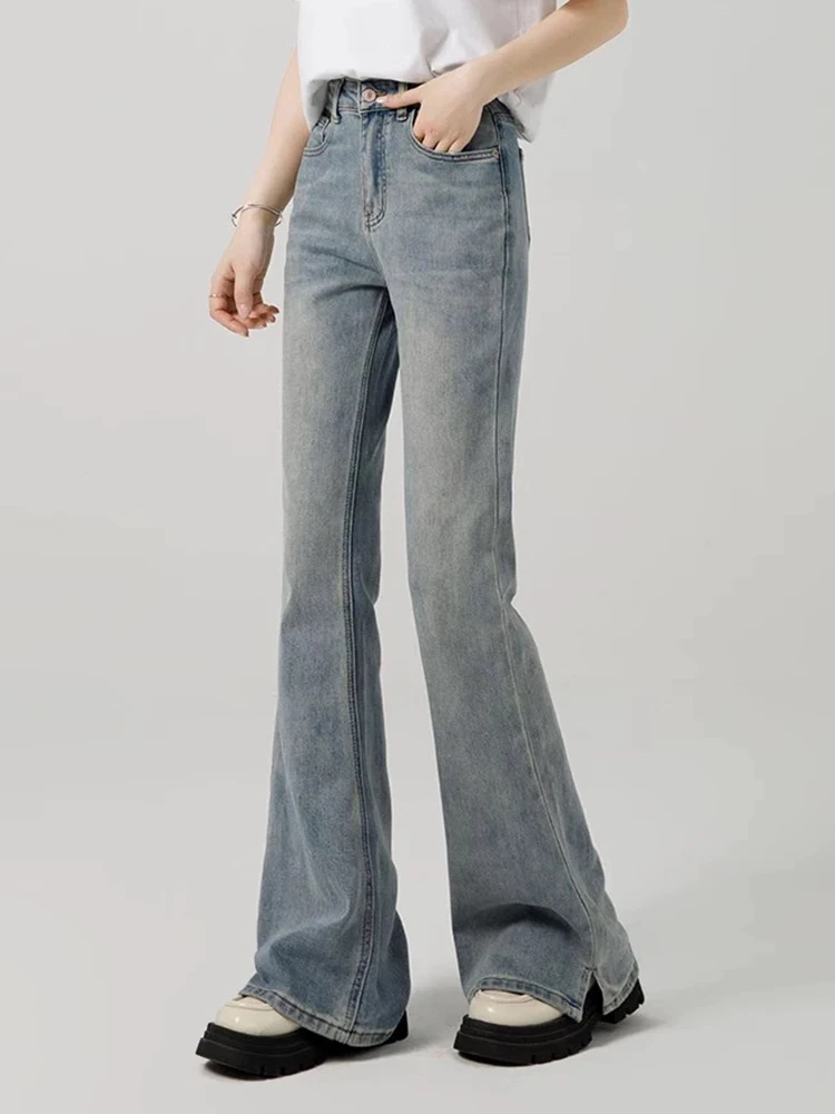 New Basic High Waist Slim Chic Split Flare Women Jeans Summer Classic Washed Fashion Simple Full Length Casual S-XL Female Jeans