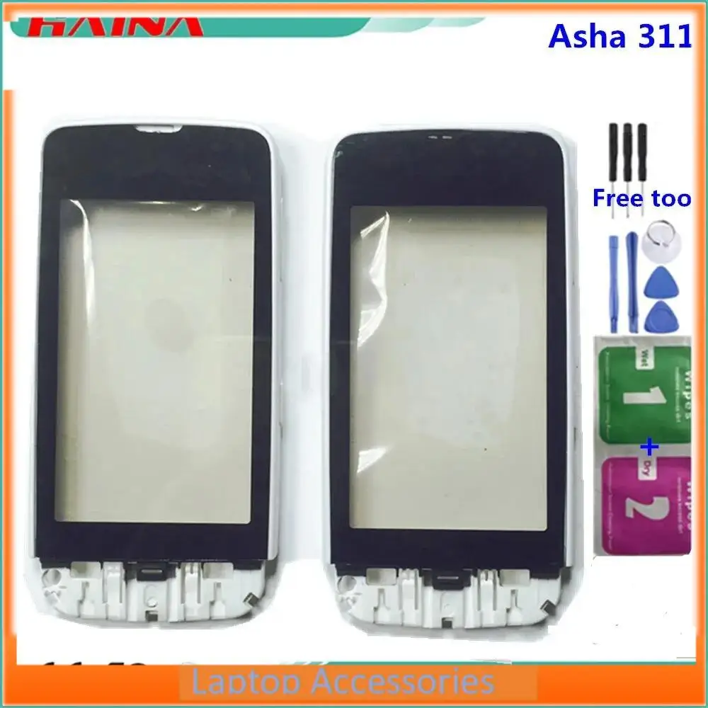 Белый сенсорный экран с рамкой для Nokia Asha 311, сенсорный экран, дигитайзер, сенсор, внешнее стекло, замена панели объектива