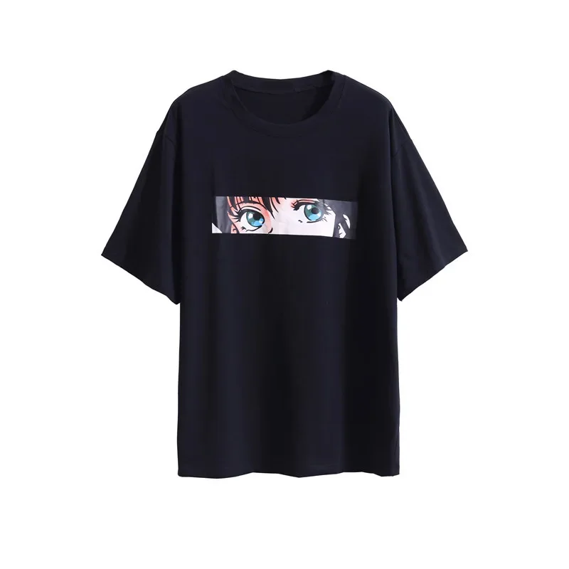 T-shirt à manches courtes pour femme, vêtement estival, ample et noir, Style Manga et dessin animé, Harajuku, 2023