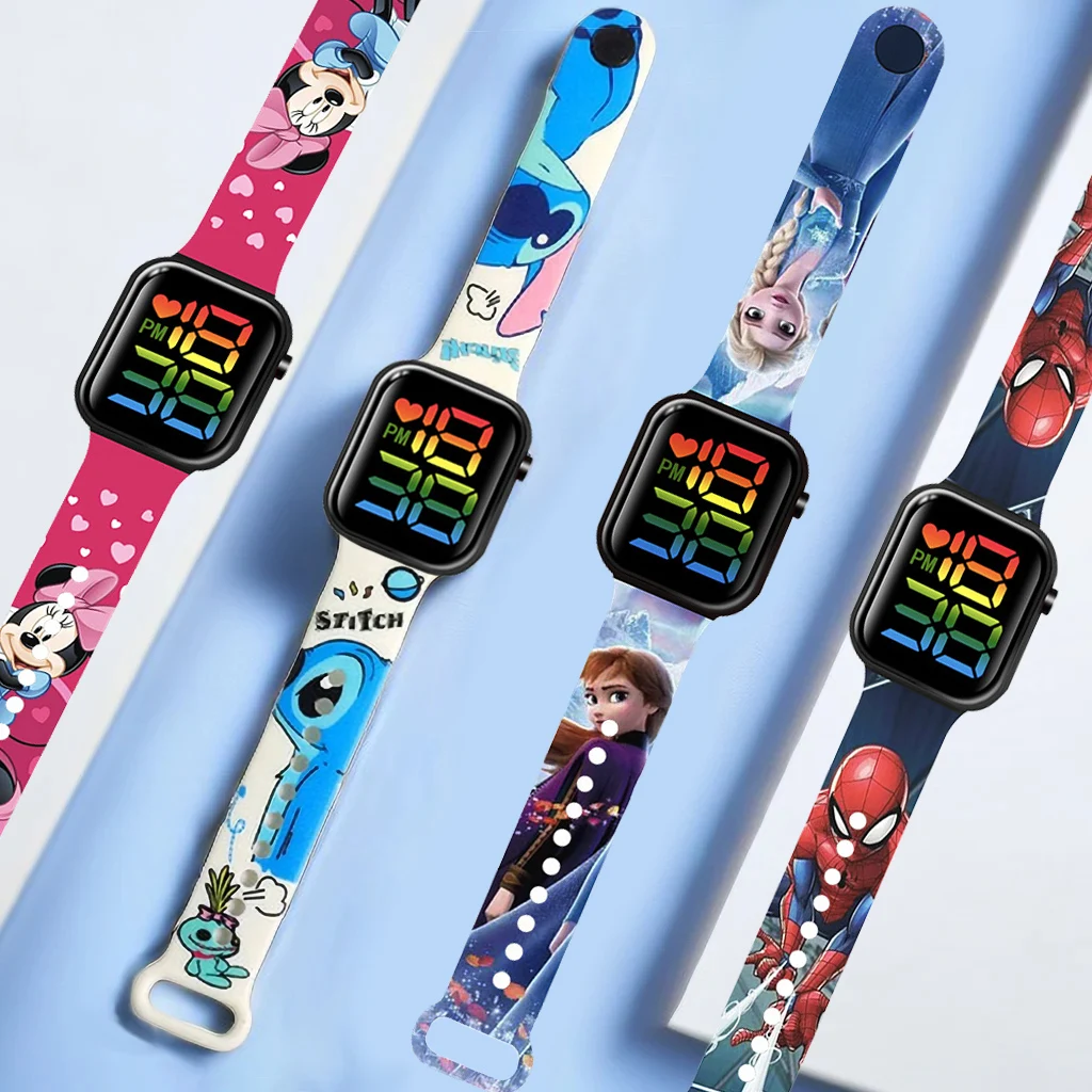 Disney Stitch & Lio Digital Watches Stitch Fashion Cartoon Action Printing Anime LED Type Watches Kids Watch Birthday Gifts