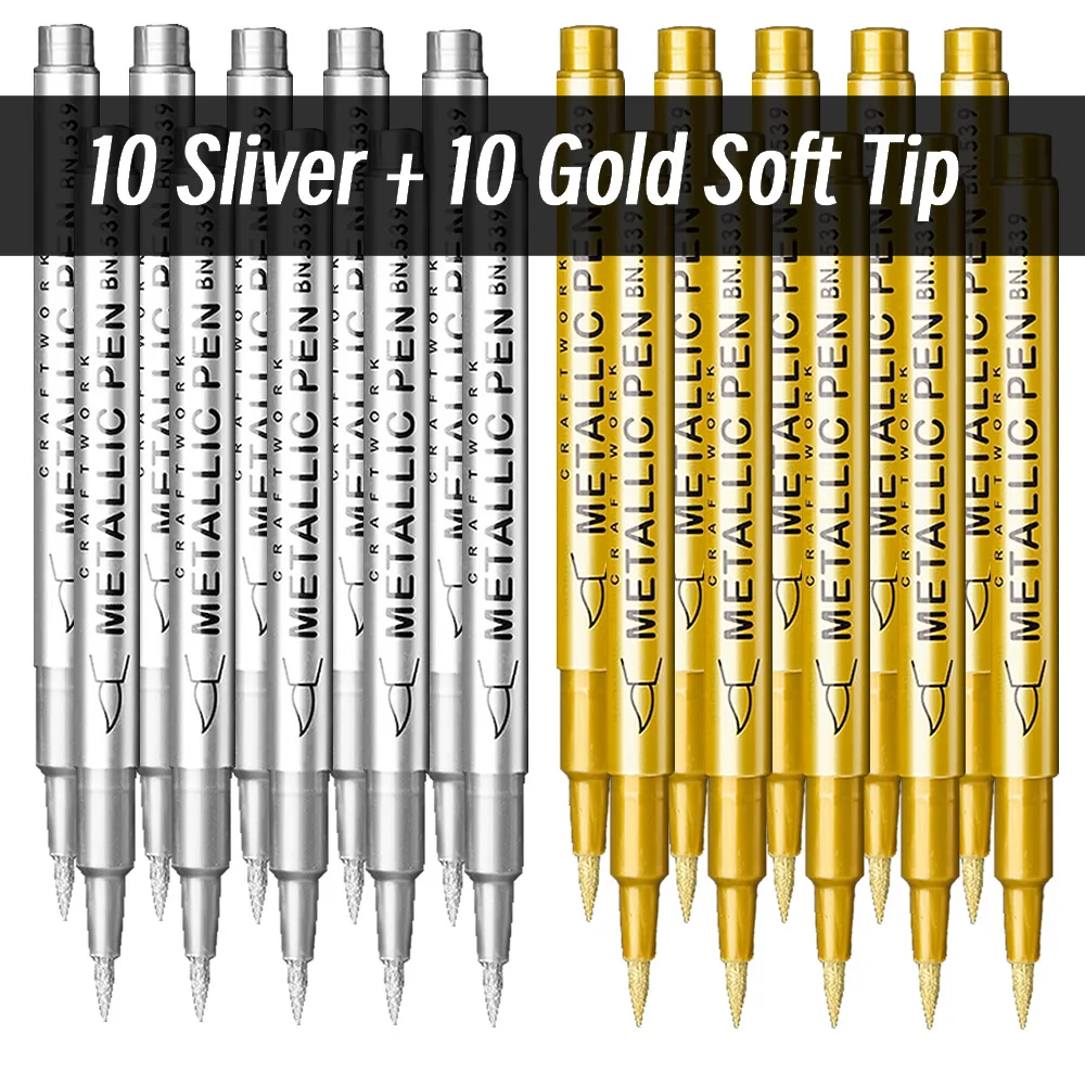 20 stks Borstel Metallic Verf Marker Pennen Goud Zilver Kleur Permanente Art Marker Voor Manga Ambachten Scrapbooking Briefpapier Leveringen