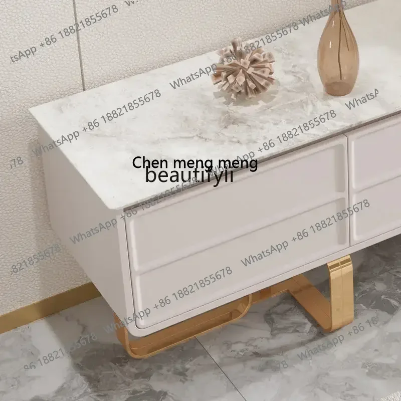 cn8350 LHY zq Modern Natural Marble TV Cabinet Italian White Living Room Floor Cabinet Small Apartment Low Cabinet