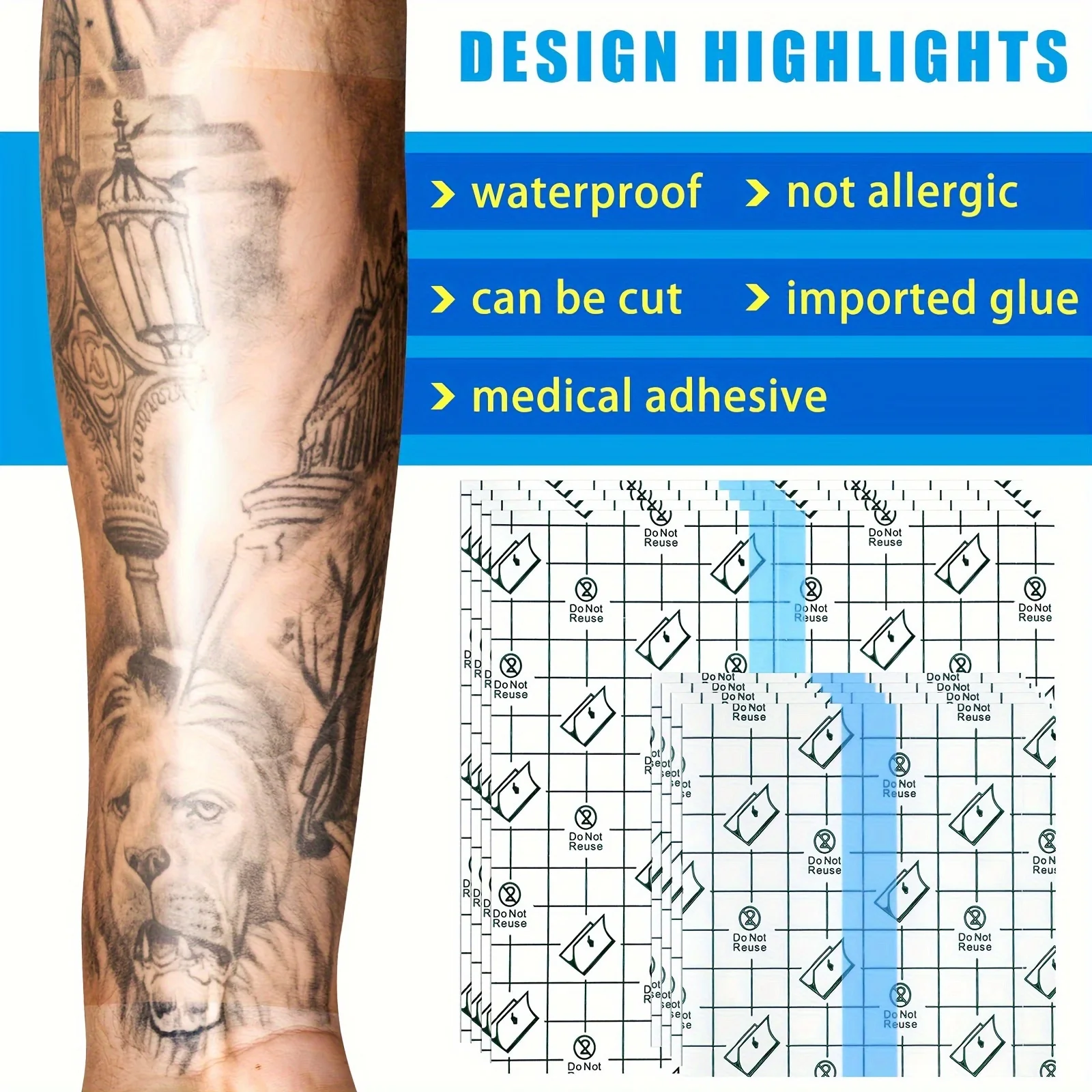 Transparent waterproof band aid, large transparent adhesive tape, suitable for tattoo care