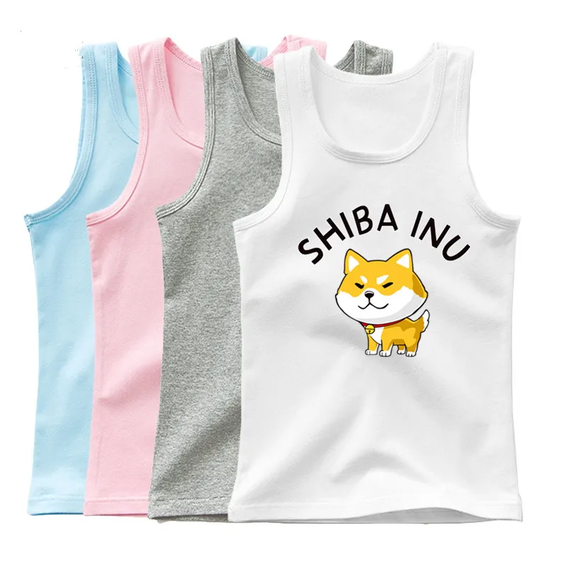 

3-14years Girls Shiba Inu Dog Print Tank Top Sports Undershirts Kids Cartoon Singlet Children Cute Dog Sleeveless T-shirt