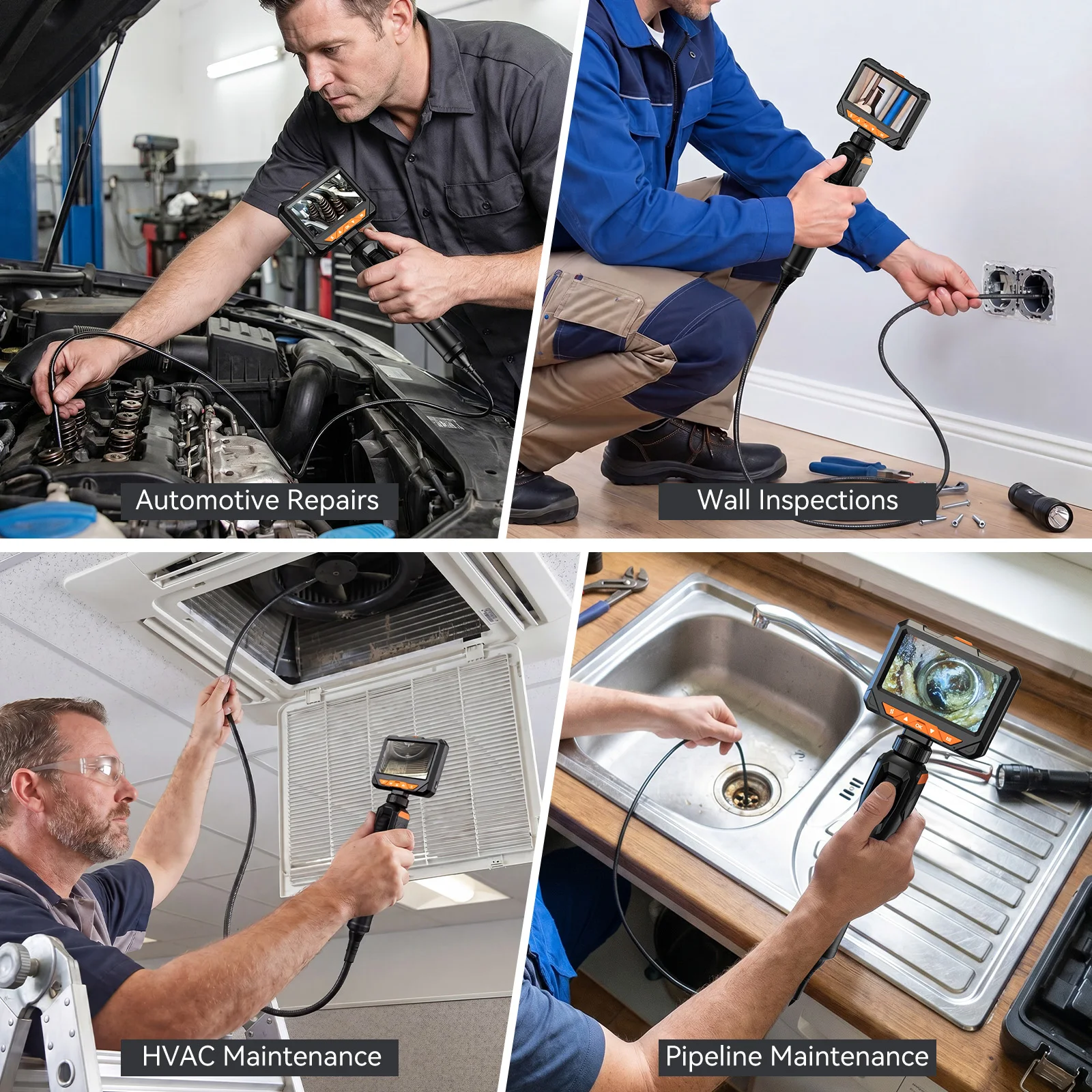 Two-Way Articulating Borescope Camera with Light 4.3inch Endoscope Inspection Camera for Automotive Engine HVAC Wall Inspection image 6