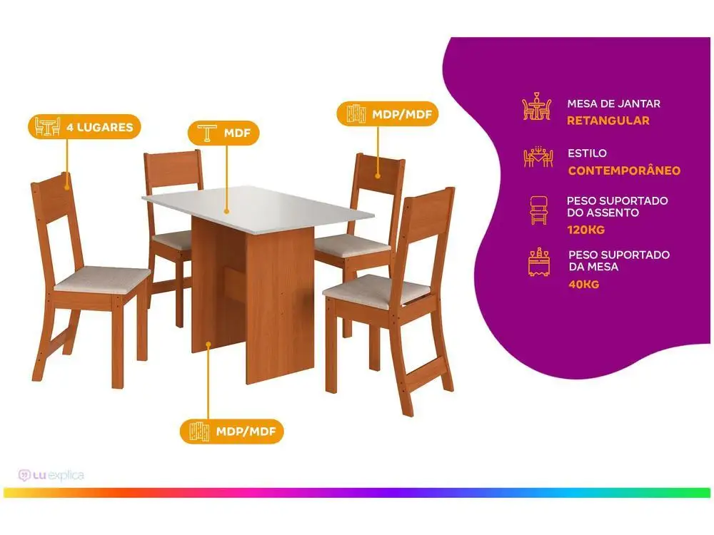 طاولة طعام بيضاء مستطيلة من Freijo وخارج الطاولة ، 4 كراسي ، indikes ، Luiza