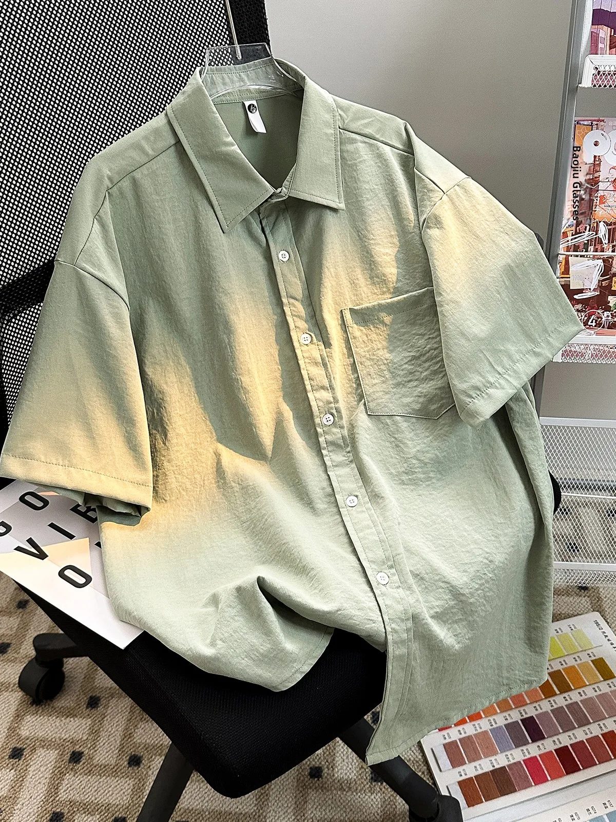 

Summer Thin ort Sve Casual irt for Men Youth Trendy Brand Japanese Hong Kong Sle Retro Haome Teenage Faion Stud...