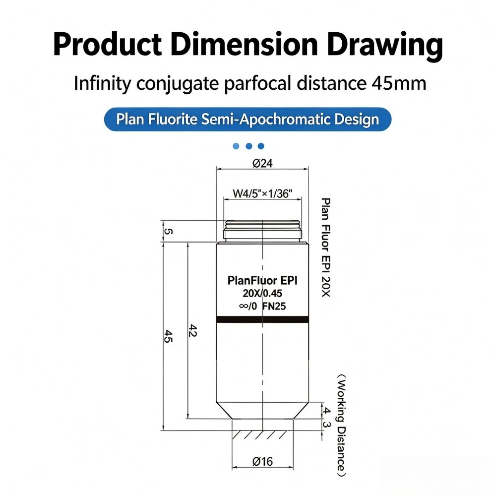PlanFluor EPI 20X Infinity Corrected Metallurgical Semi-Apochromatic Long Working Distance DIC Microscope Objective Lens RMS