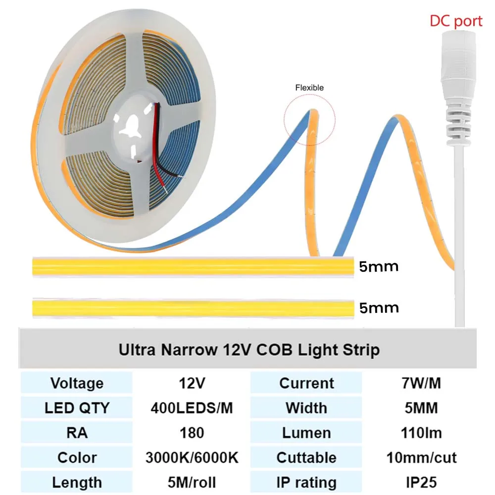 Zigbee 3.0 DC12V COB LED-Streifenlicht Superdünn 5MM Dimmbares Band Hochdichte Flexible COB LED-Lichtleiste für Smartthings – Detail 7