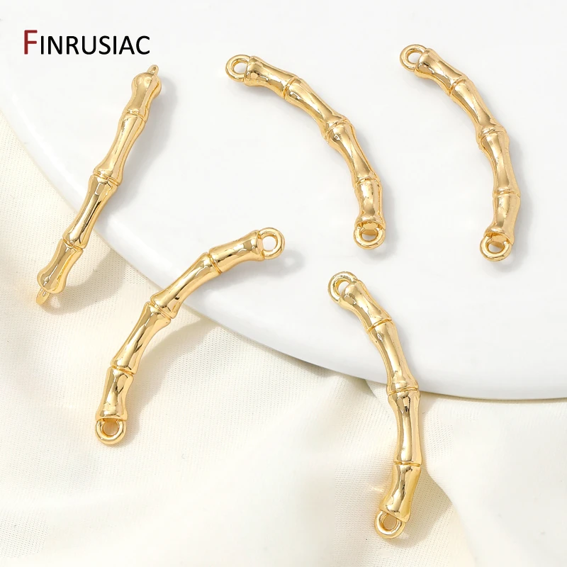 14K Gold Plated Brass Bamboo Shape Connector Charms For Bracelet Making Supplies,DIY Jewelry Accessories view 3