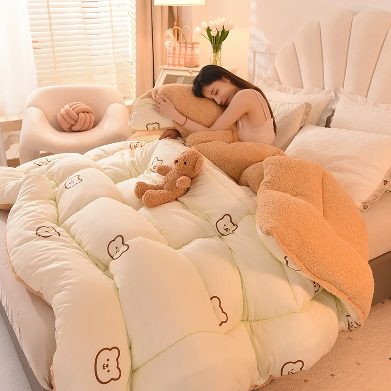 

Thickened warm lamb wool winter quilt double quilt core home hotel comforter velvet spring and autumn blanket soft warm quilt
