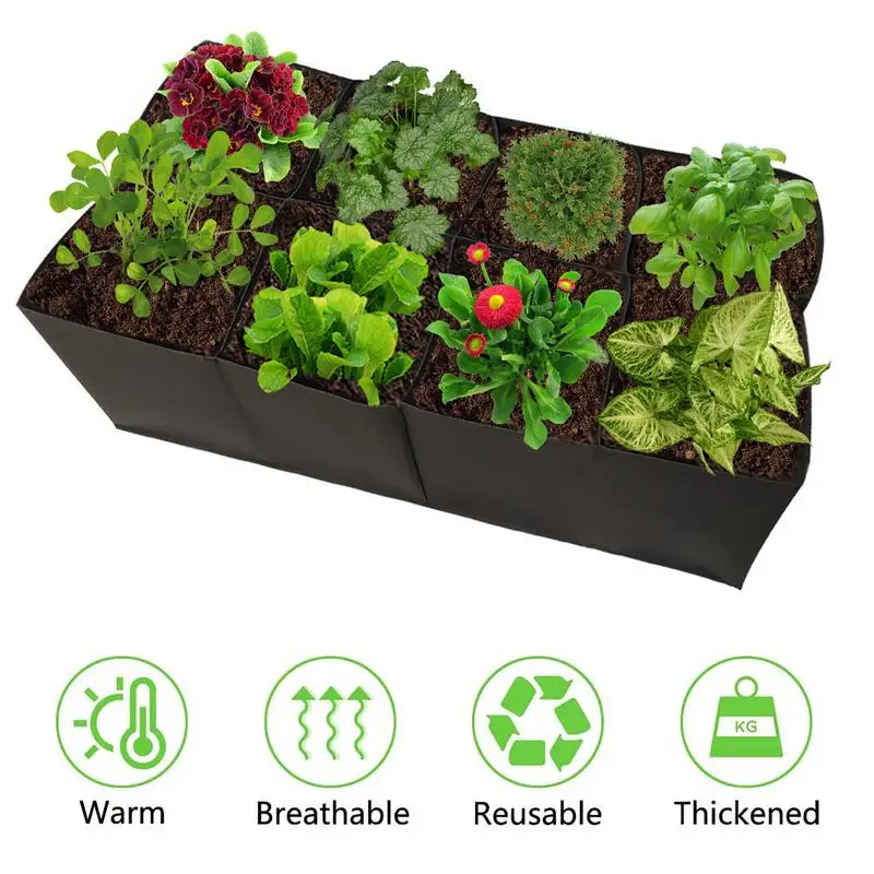 8 Grids Garden Raised Planting Bed Non-Woven Fabric Raised Garden Bed Square Garden Flower Grow Bag Vegetable Planter Pot