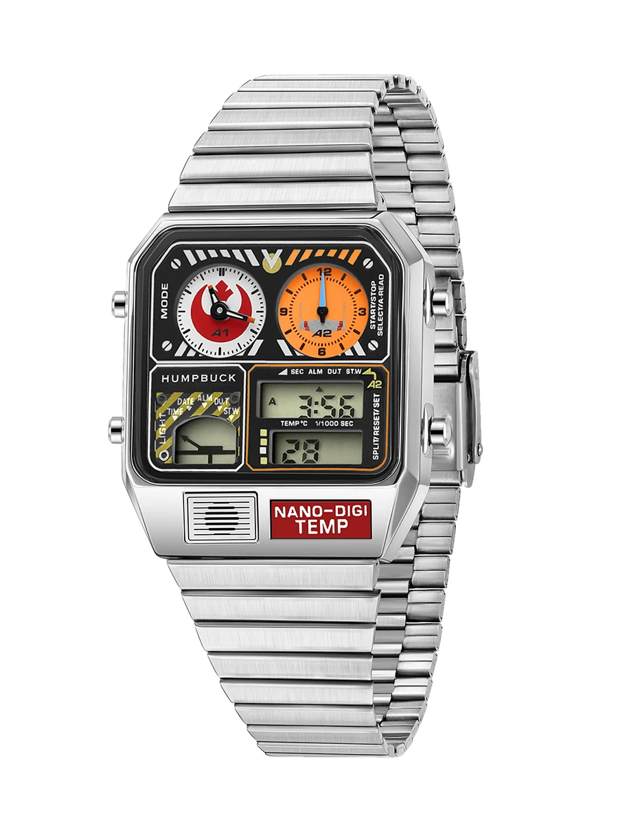 ساعة HUMPBUCK بتصميم كلاسيكي مقاومة للماء رياضية مع كرونوغراف 1/1000 ثانية وساعة بإضاءة LED للرجال