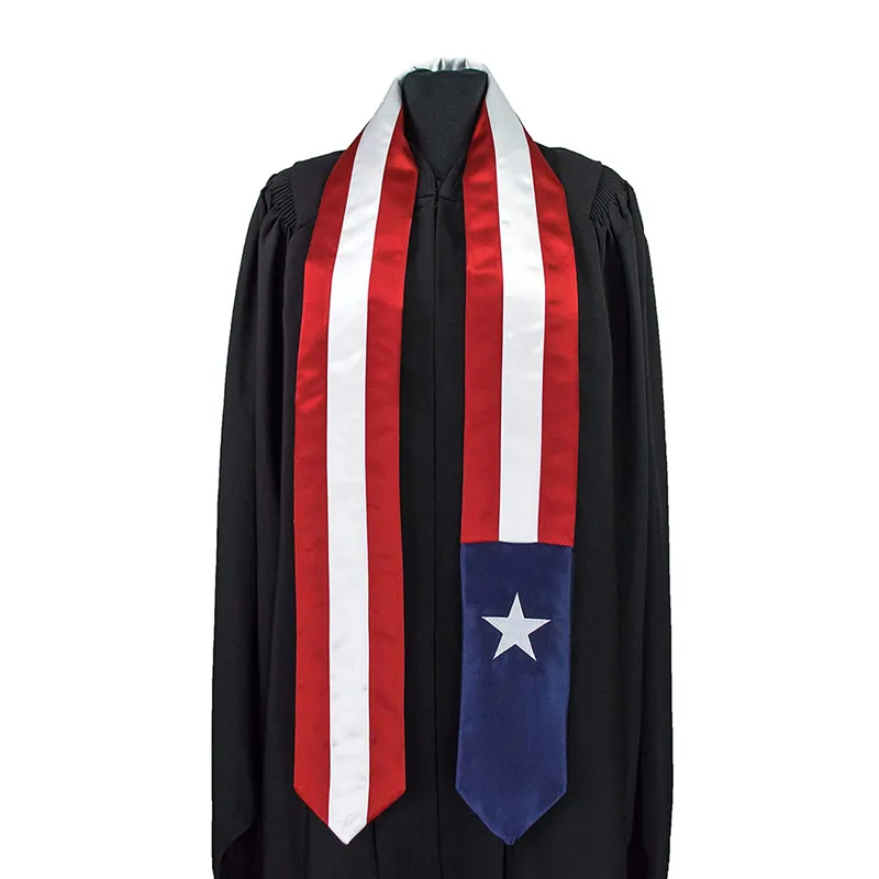 Puerto Rico National Flag Graduation Stole 180*14cm Bachelor Gown Accessory Satin Graduation Sash Scarf