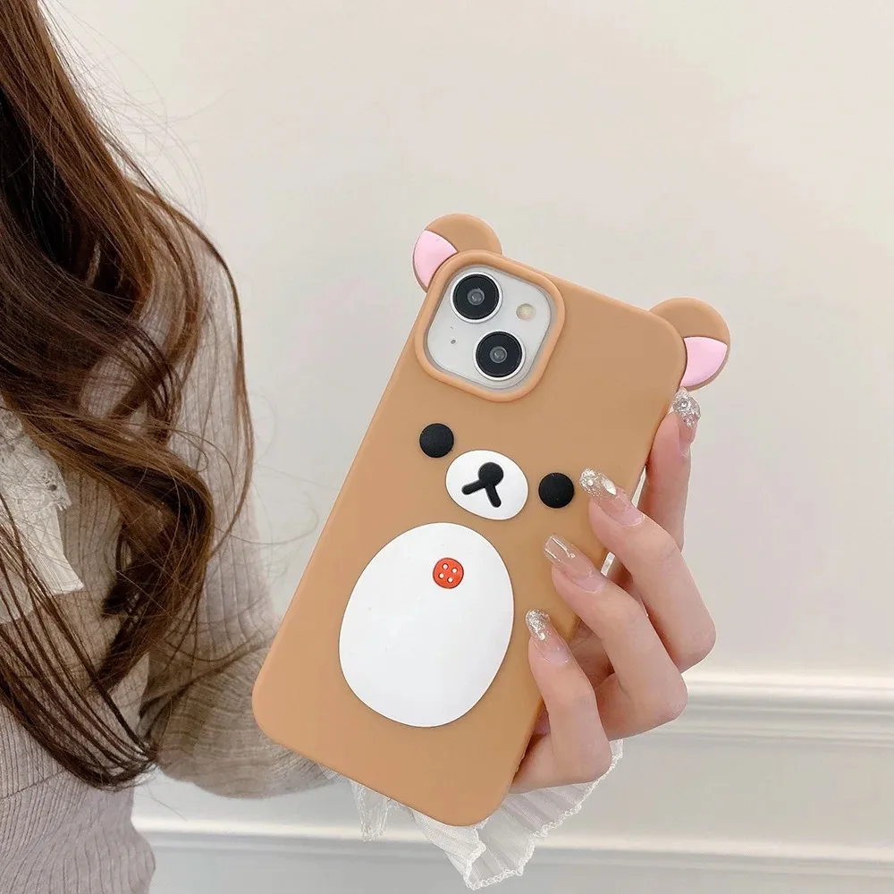 Niedliche Cartoon-3D-Rilakkuma-Bär-Telefonhülle für iPhone 17, 16, 15, 14, 13, 12, 11, Pro Max, weiche, stoßfeste Silikon-Schutzhülle – Detail 13