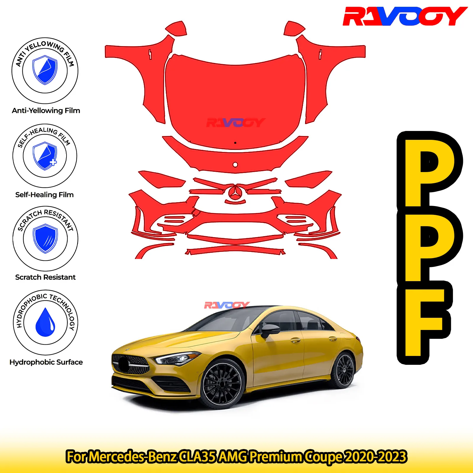 

Для Mercedes-Benz CLA35 AMG Premium Coupe 2020-2023, глянцевая матовая черная предварительно вырезанная передняя пленка PPF, комплект защиты от краски