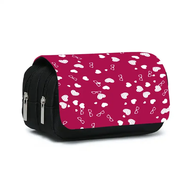 Love Pink Doppel-Flip-Stiftetui für Jungen und Mädchen, beste Geschenke, 2D flaches Cartoon-Federmäppchen, Schulschreibwaren-Tasche für Kinder