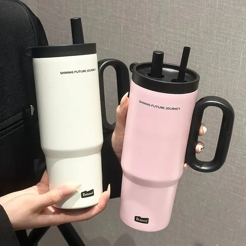 720ML Stainless Steel Vacuum Insulated Tumbler With Handle & Straw Iced Coffee Cup Leakproof Car Travel Outdoor Water Bottle Reu