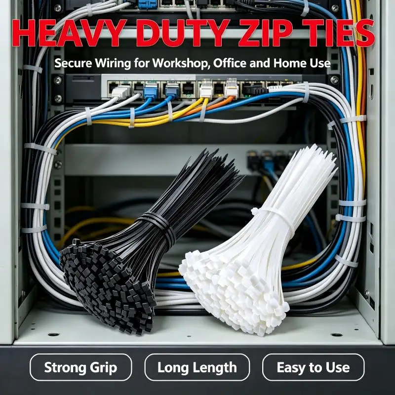 Heavy Cable Zip Ties Self Locking Nylon Wire Ties UV Resistant Industrial Cable Management for Electrical Garage Workshop Use