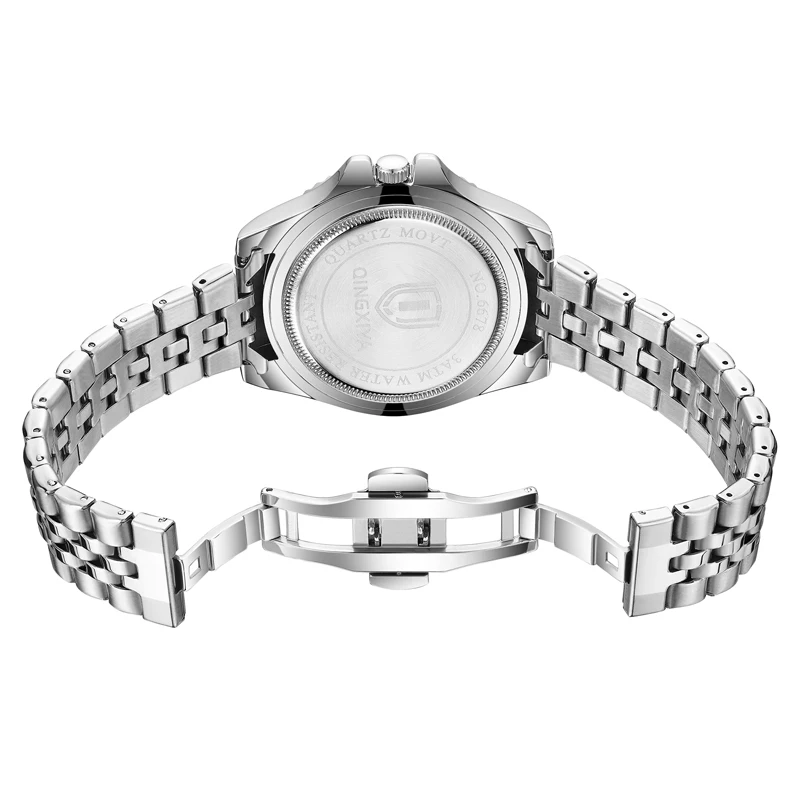 Reloj de pulsera QINGXIYA de lujo para hombre, relojes luminosos resistentes al agua con fecha para hombre, Reloj de cuarzo de acero inoxidable para hombre, Reloj masculino