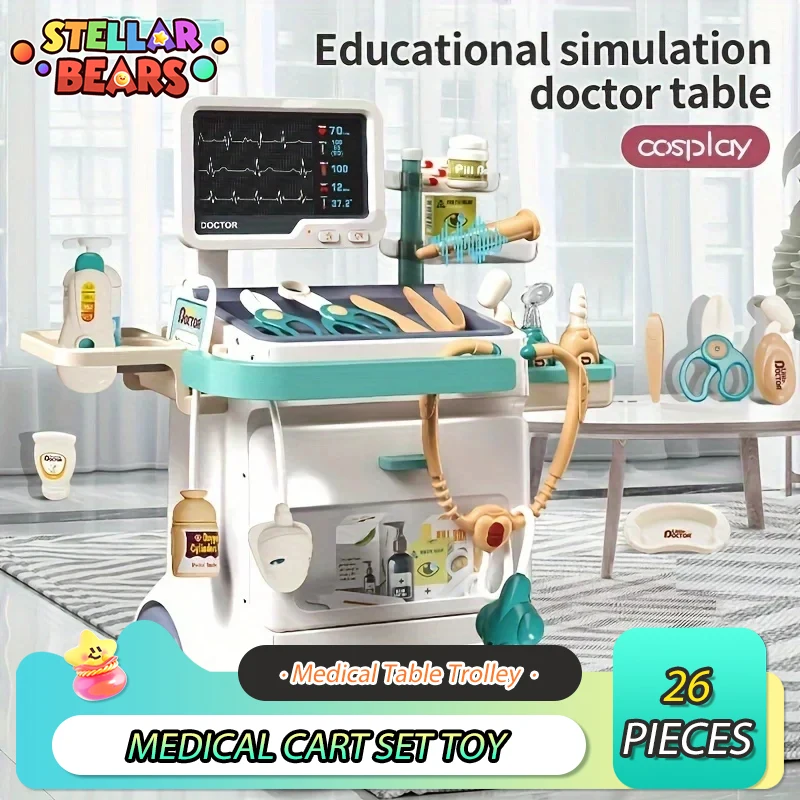

Simulation Medical Cart Set Toys for Children Play House Medical Table Trolley Pretend Doctor Tool Toy Role Play Boys Girls Game