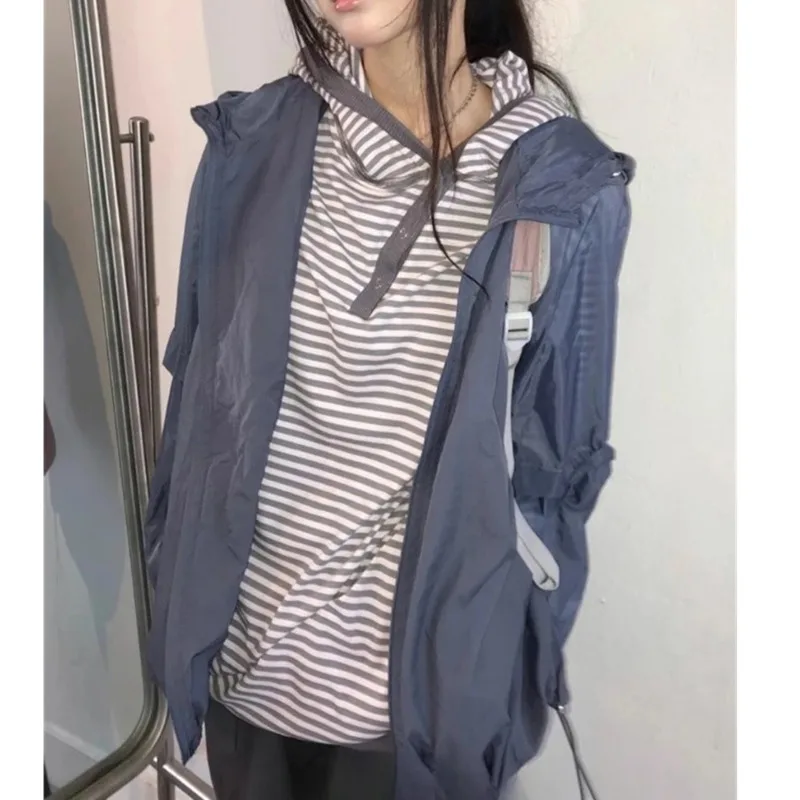 Preppy Style Korean Striped Hoodies Woman Hooded Long Sleeve Sweatshirts 2025 Ropa Mujer Casual Fashion Hoodie Clothing Y2k Tops