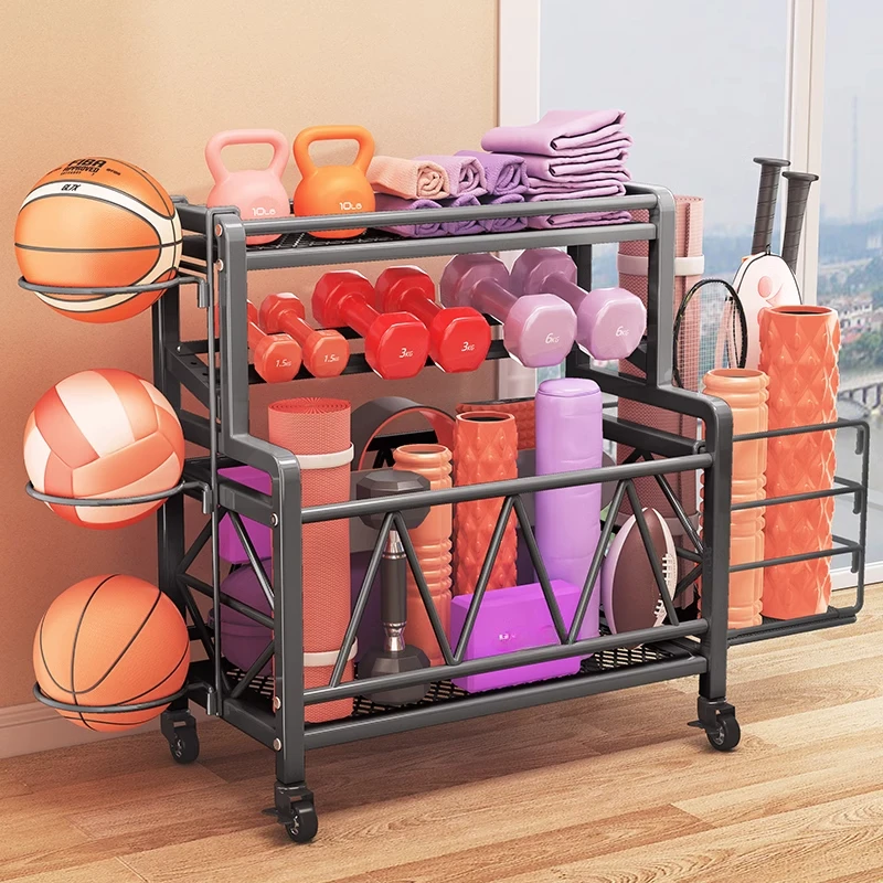 Yoga mat storage basket with wheels, household sports goods, material storage shelves