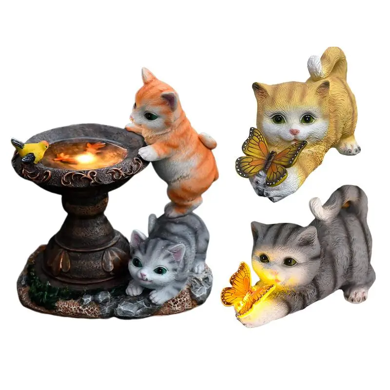 

Cat Solar Light Solar Resin Lamp Waterproof Outside Cat Butterfly Sculpture Statues Resin playing Butterfly Garden Ornaments