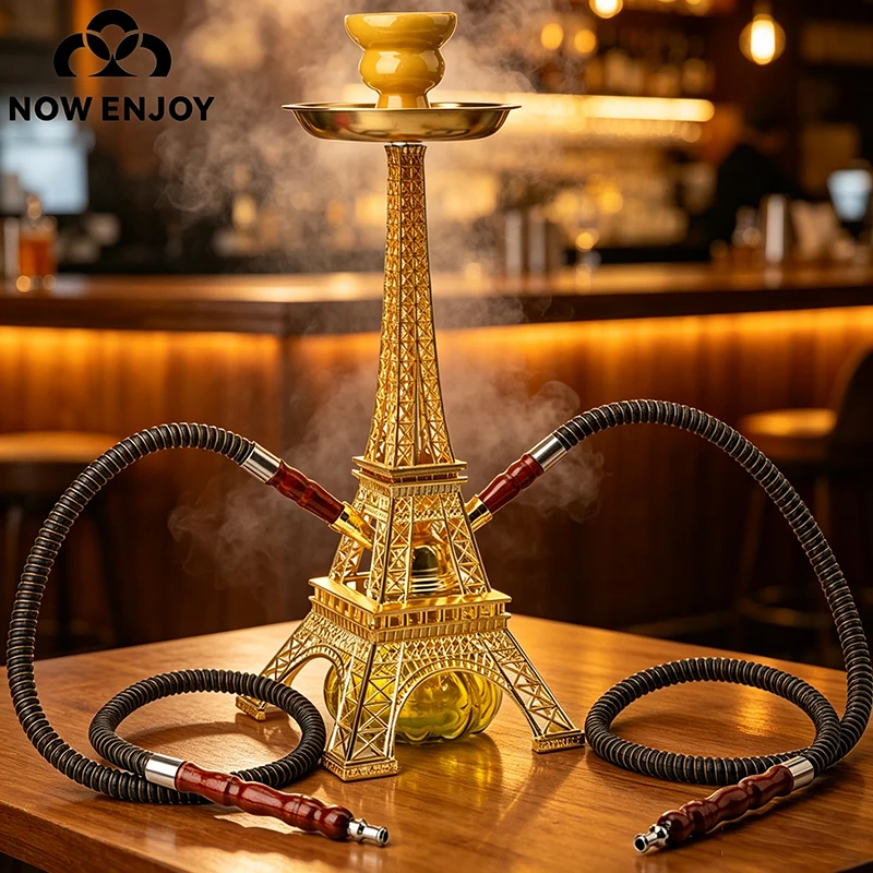 NO WENJOY 2026 Tower Hookah Shisha Pipe Set Double Hoses Glass Base Ceramic Bowl Charcoal Tongs Chicha Narguile Sheesha