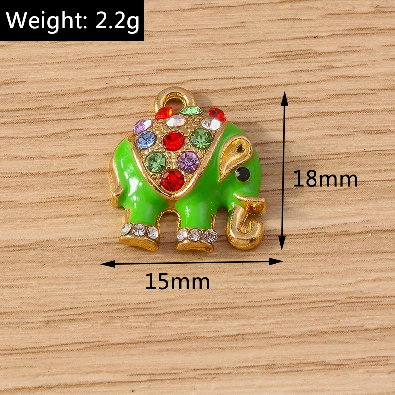 10 Stück 15x18mm Niedliche Emaille-Tieranhänger Bunte Kristall-Elefanten-Anhänger für Schmuckherstellung Ohrringe Halskette DIY Geschenke – Detail 1