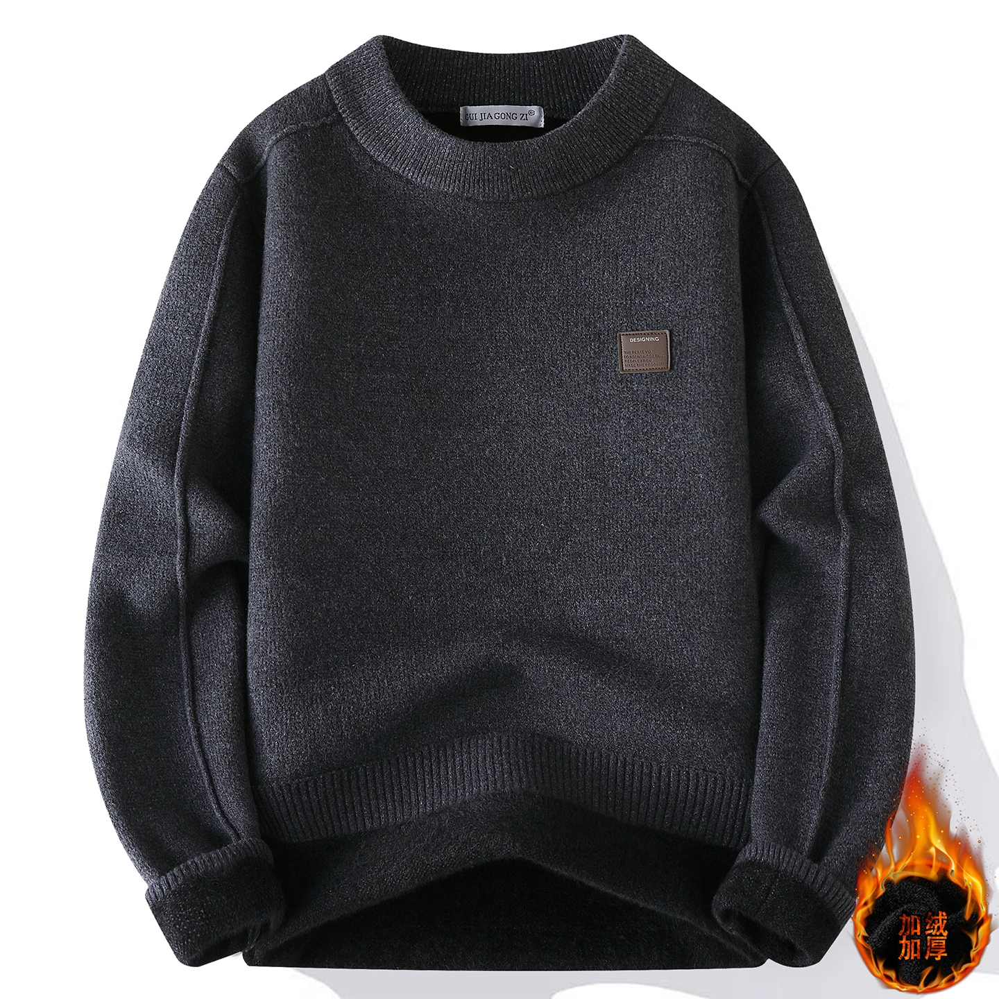 

Мужской утепленный вязаный свитер с высоким воротником, зимний, повседневный, с длинными рукавами, комфортный, дышащий