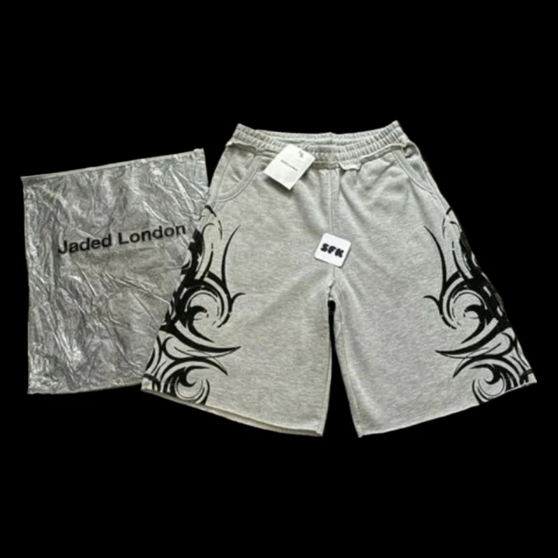 

Harajuku Повседневные мужские и женские шорты с геометрическим граффити Y2K Мешковатые шорты с высокой талией в стиле хип-хоп из чистого хлопка Спортивные широкие шорты